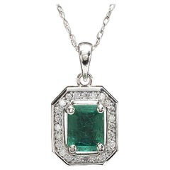Collier en or blanc massif 14 carats avec émeraudes naturelles et diamants de 1,95 carat