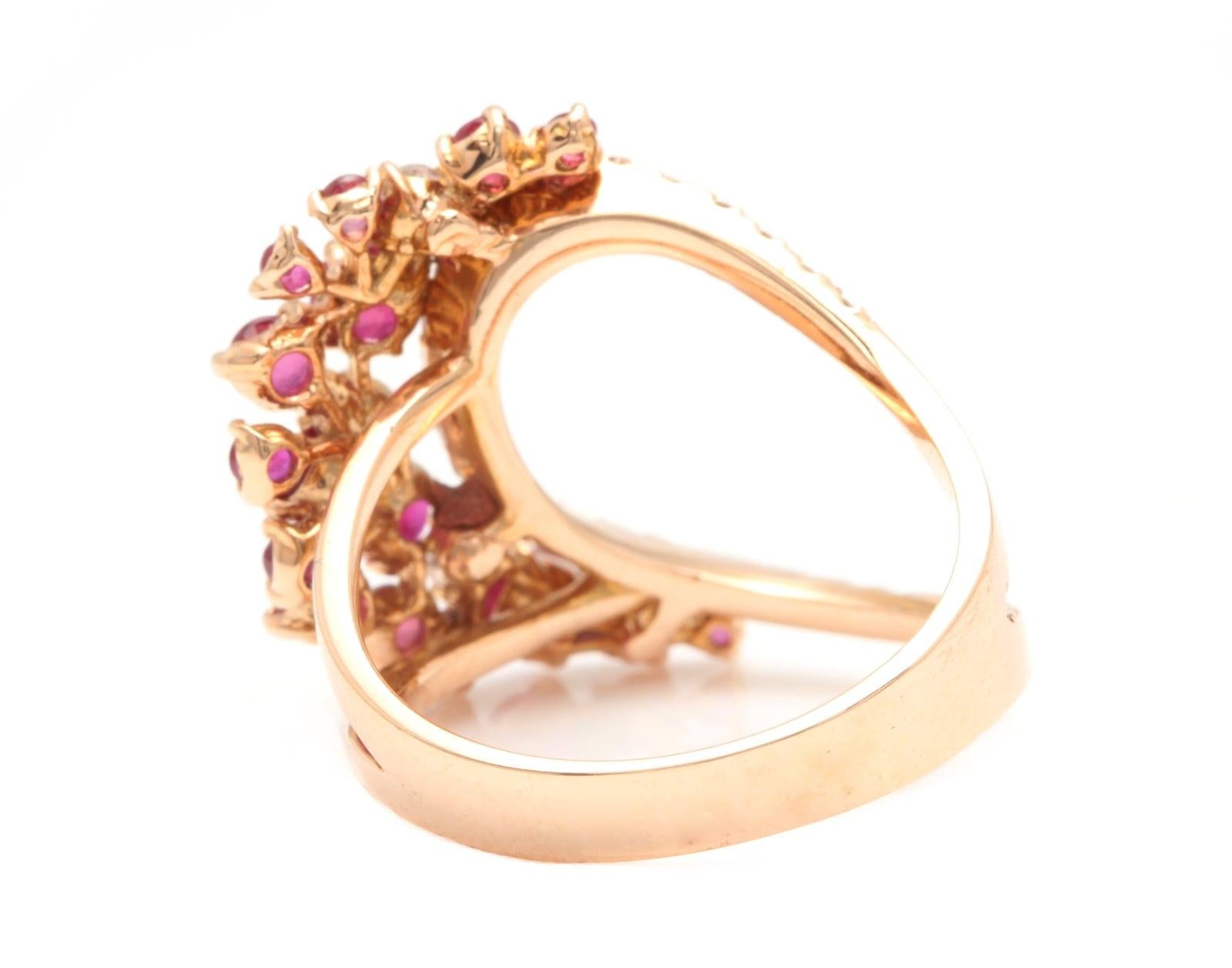 1.80Ct Natural Ruby and Diamond 14K Solid Rose Gold Ring In New Condition For Sale In Los Angeles, CA