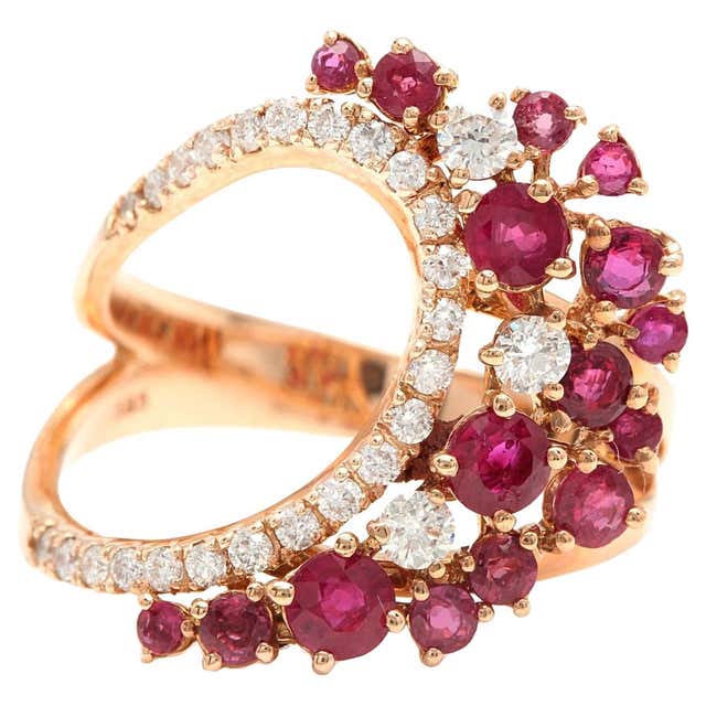 Ruby Checkered Pattern 14k Rose Gold Checkerboard Ruby Cocktail Ring, Approx 2.59ct For Sale ...