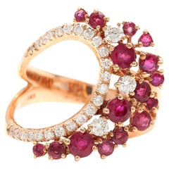 Bague en or rose massif 14 carats avec diamants et rubis naturel de 1,80 carat