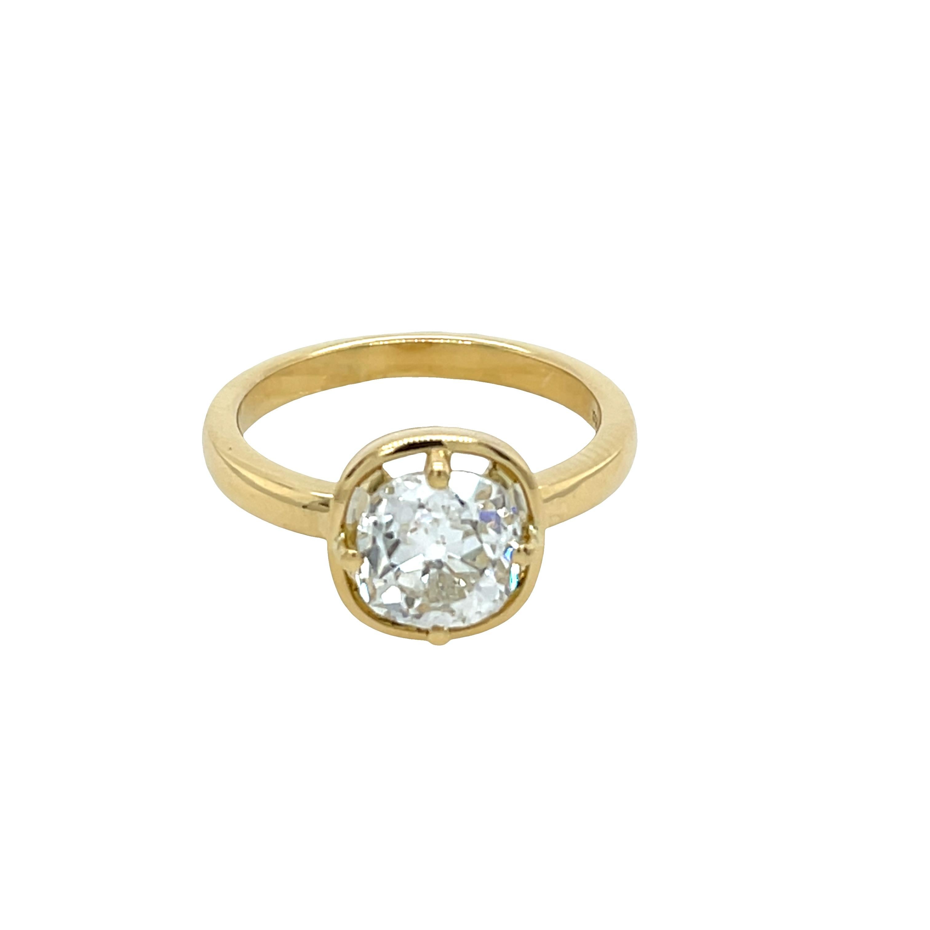 Anillo de diamantes talla cojín antiguo de 1,95 ct, engastado en oro amarillo de 18 ct en Nuevo estado para la venta en London, GB
