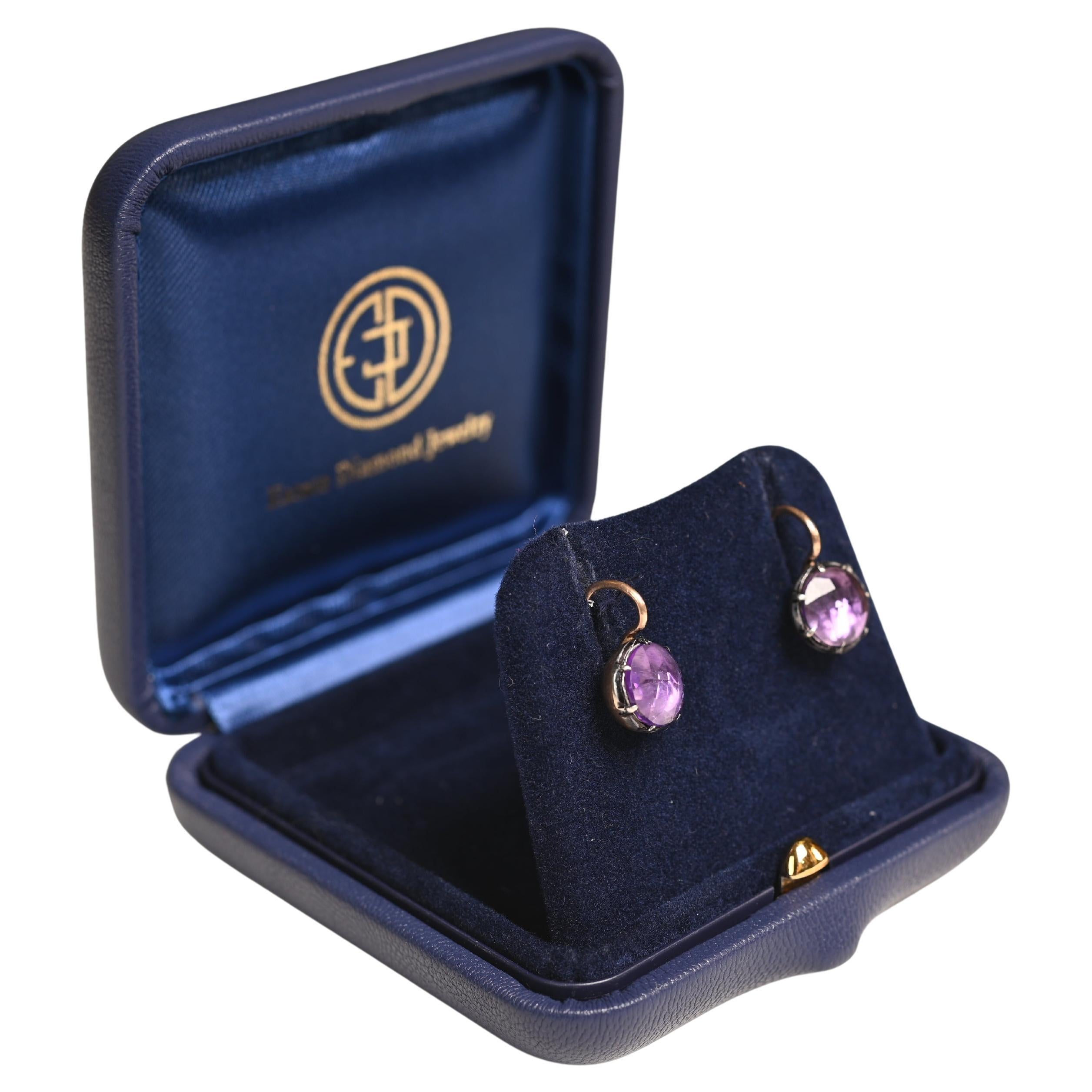 Boucles d'oreilles en améthyste taillée en rose (environ 1,90 carats), argent et or jaune 18k