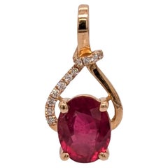 1.95ct Ruby Pendant with Natural Diamond Accents in 14K Solid Gold  OV 9x7mm