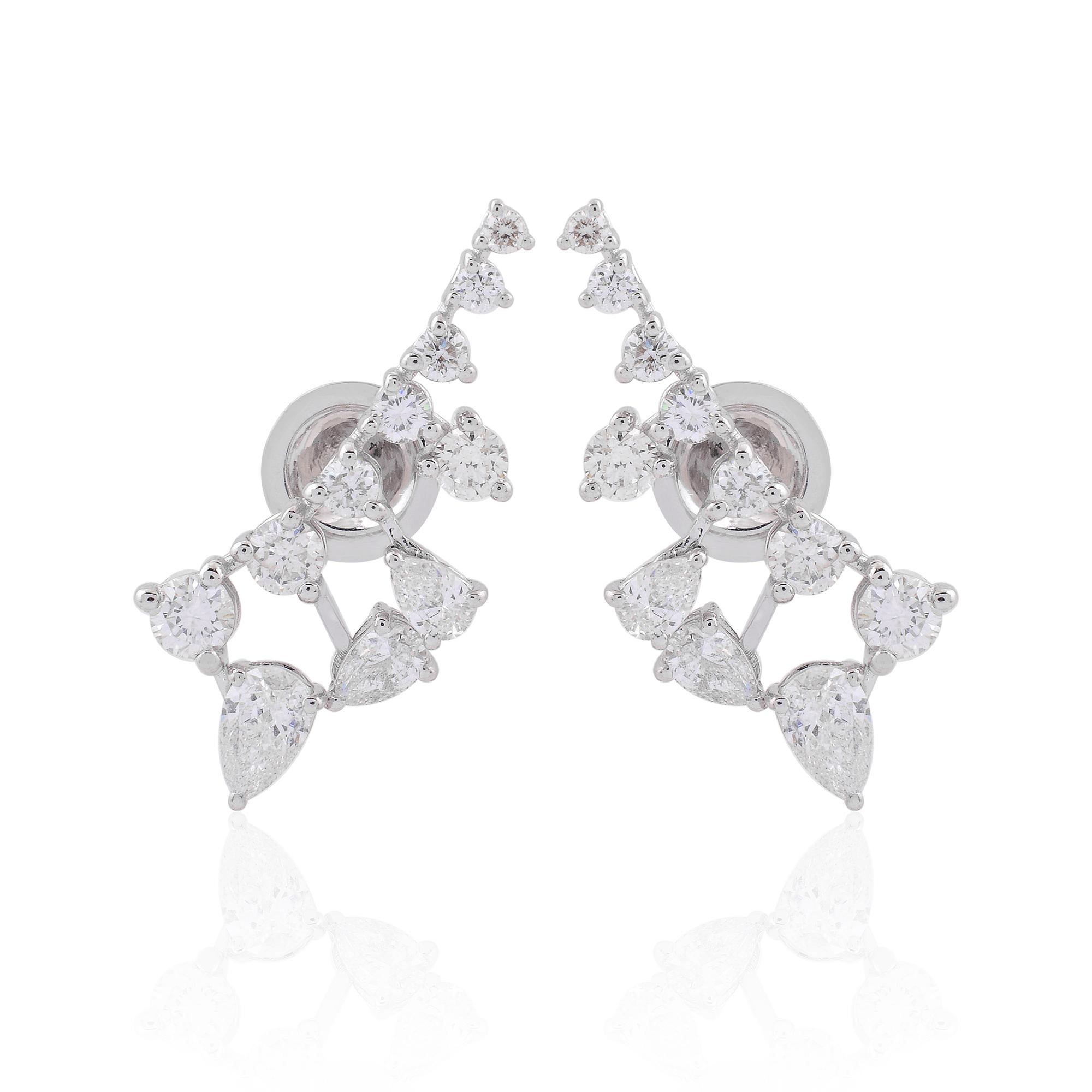 Moderno 1,95Ct  Orecchini a lobo con diamanti rotondi SI/H Pear, oro bianco 18 carati in vendita