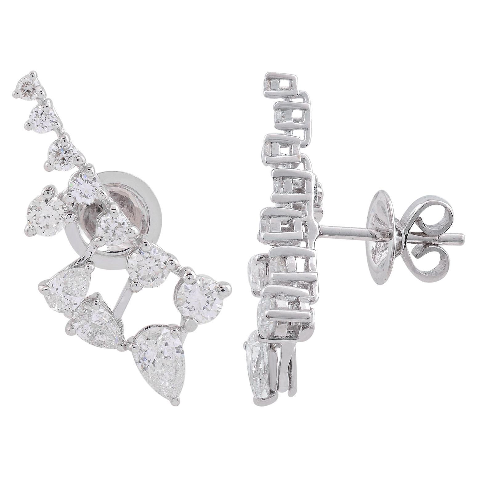 1,95Ct  Orecchini a lobo con diamanti rotondi SI/H Pear, oro bianco 18 carati