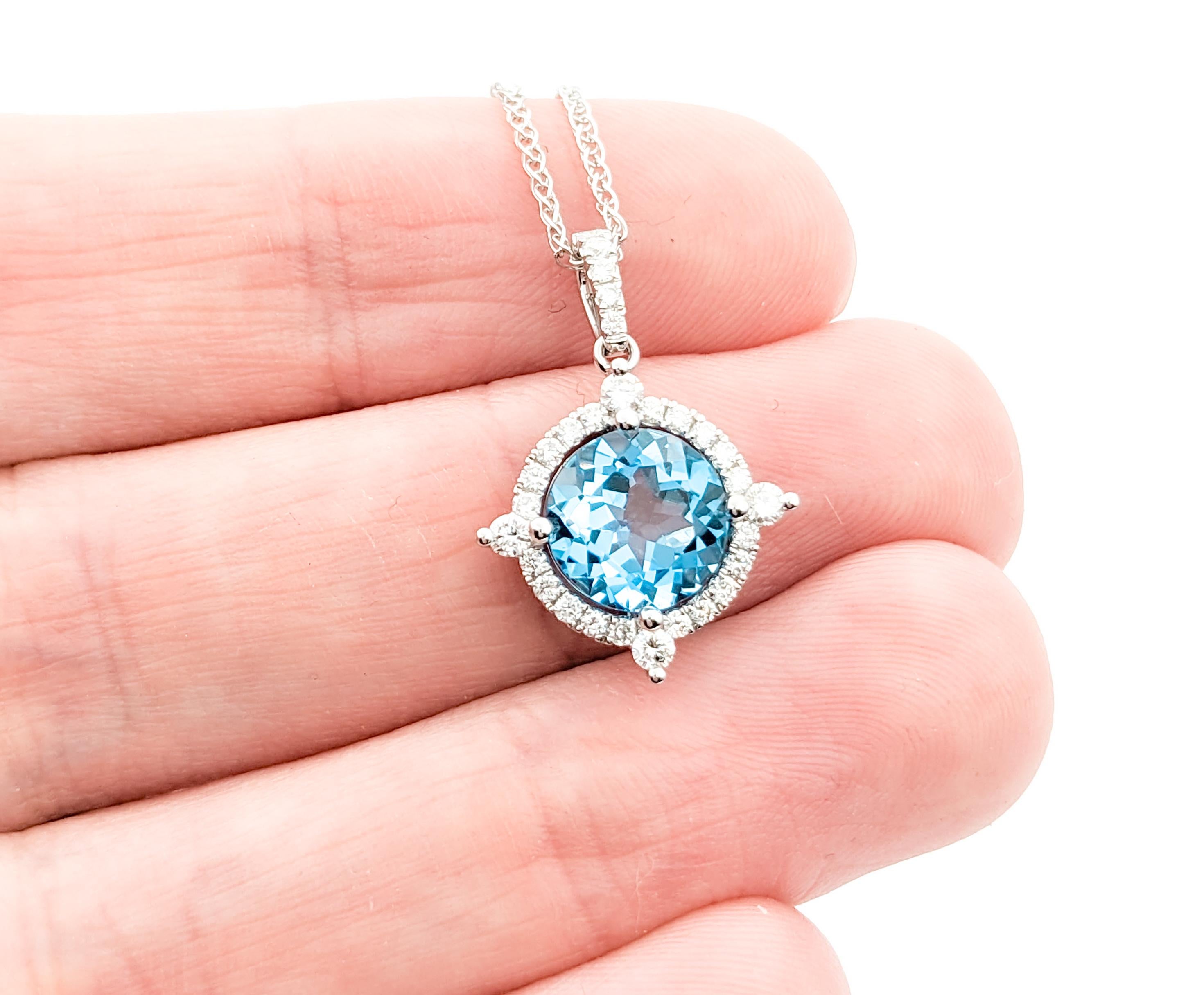 1.95ct Topaz & Diamond Pendant In White Gold W/Chain In Excellent Condition For Sale In Bloomington, MN