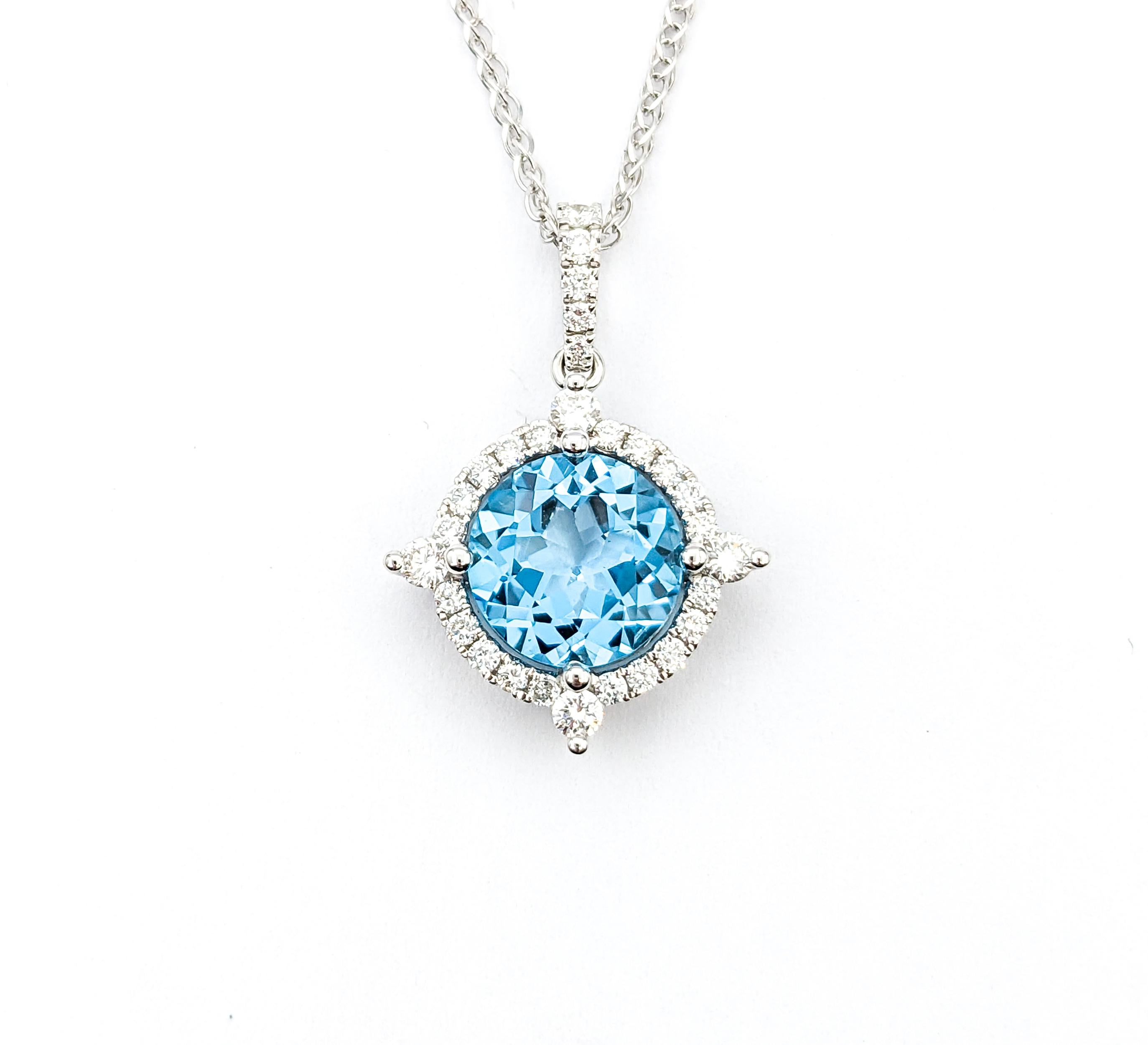 1.95ct Topaz & Diamond Pendant In White Gold W/Chain For Sale 2