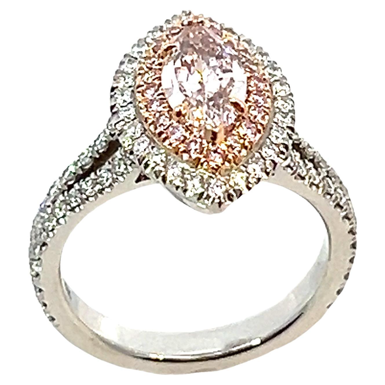 1.95CT Total Weight MQ Fancy Light Pink Ring Set in PLAT & 18KR For Sale