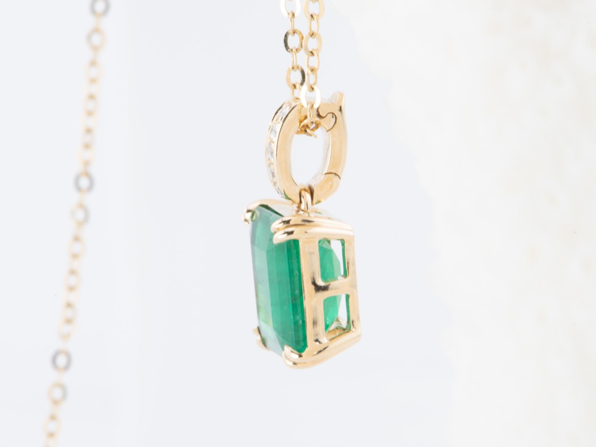 1.95ct Zambian Emerald Pendant with Clip-On Diamond Bail 14K Gold R4481 In New Condition For Sale In Osprey, FL