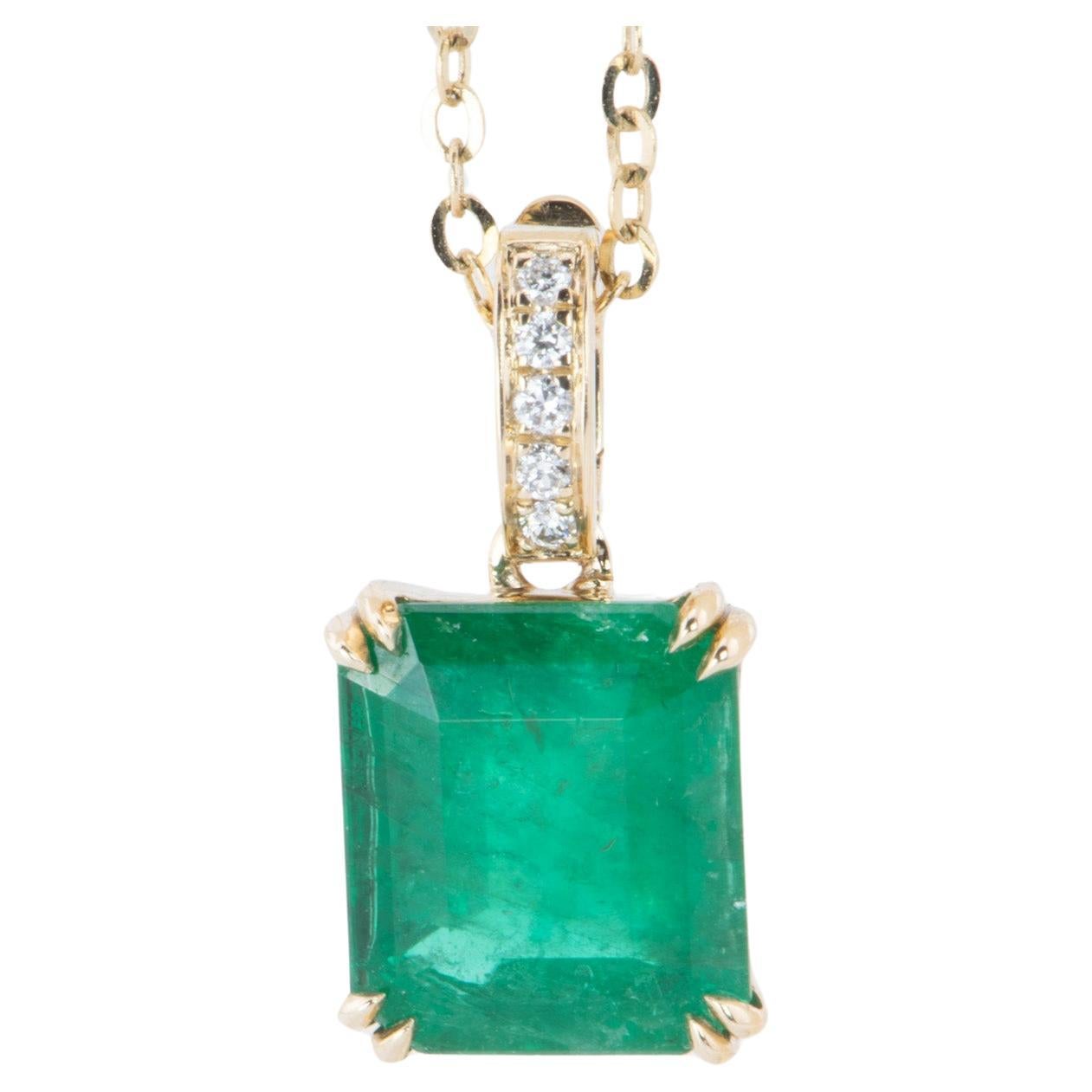 1.95ct Zambian Emerald Pendant with Clip-On Diamond Bail 14K Gold R4481 For Sale
