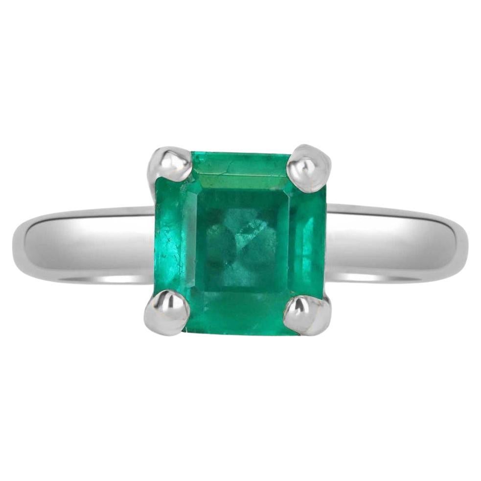 1.95cts Platinum Natural Colombian Emerald Cut Solitaire Ring