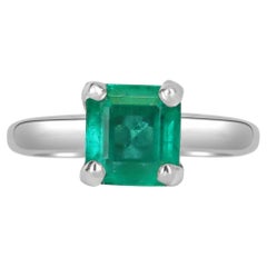 1.95cts Platinum Natural Colombian Emerald Cut Solitaire Ring