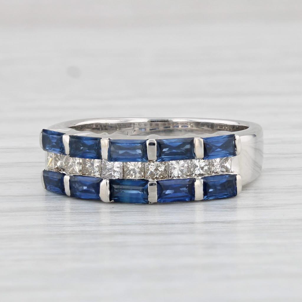 Women's 1.95ctw Blue Sapphire Diamond Ring 14k White Gold Size 6 Stackable For Sale