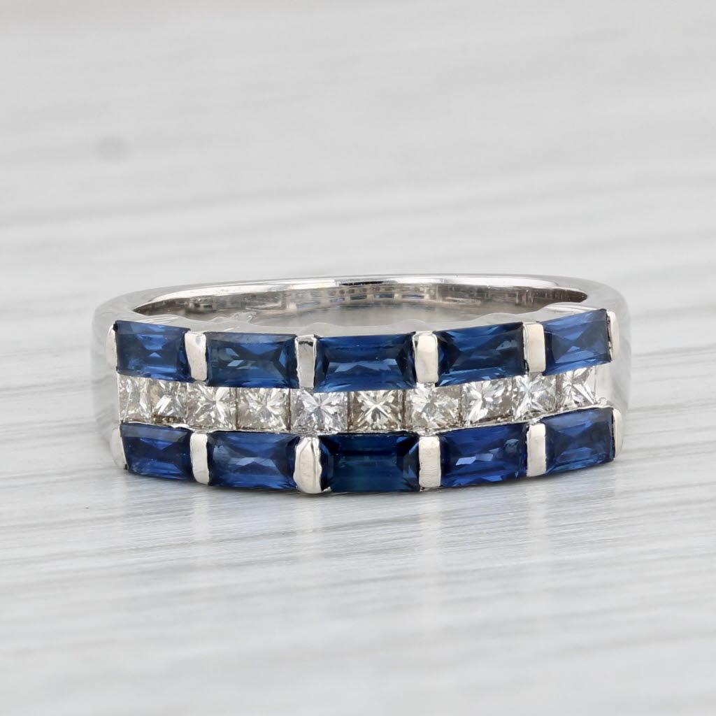 1.95ctw Blue Sapphire Diamond Ring 14k White Gold Size 6 Stackable For Sale 1