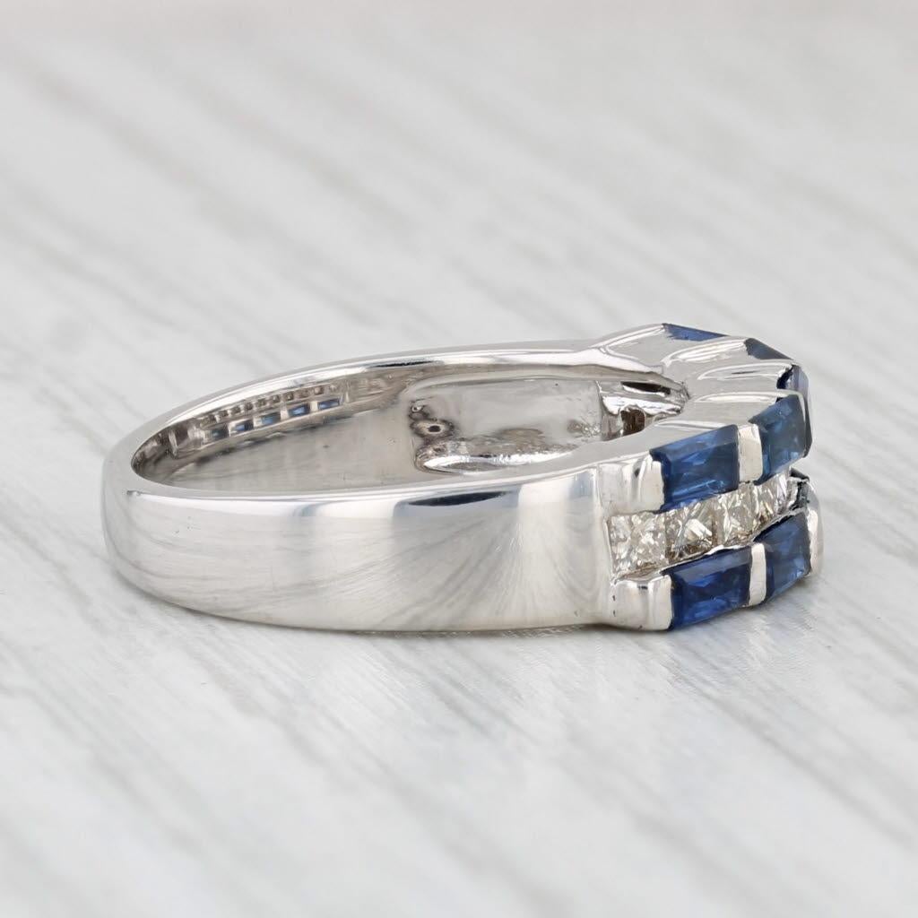 1.95ctw Blue Sapphire Diamond Ring 14k White Gold Size 6 Stackable For Sale 2