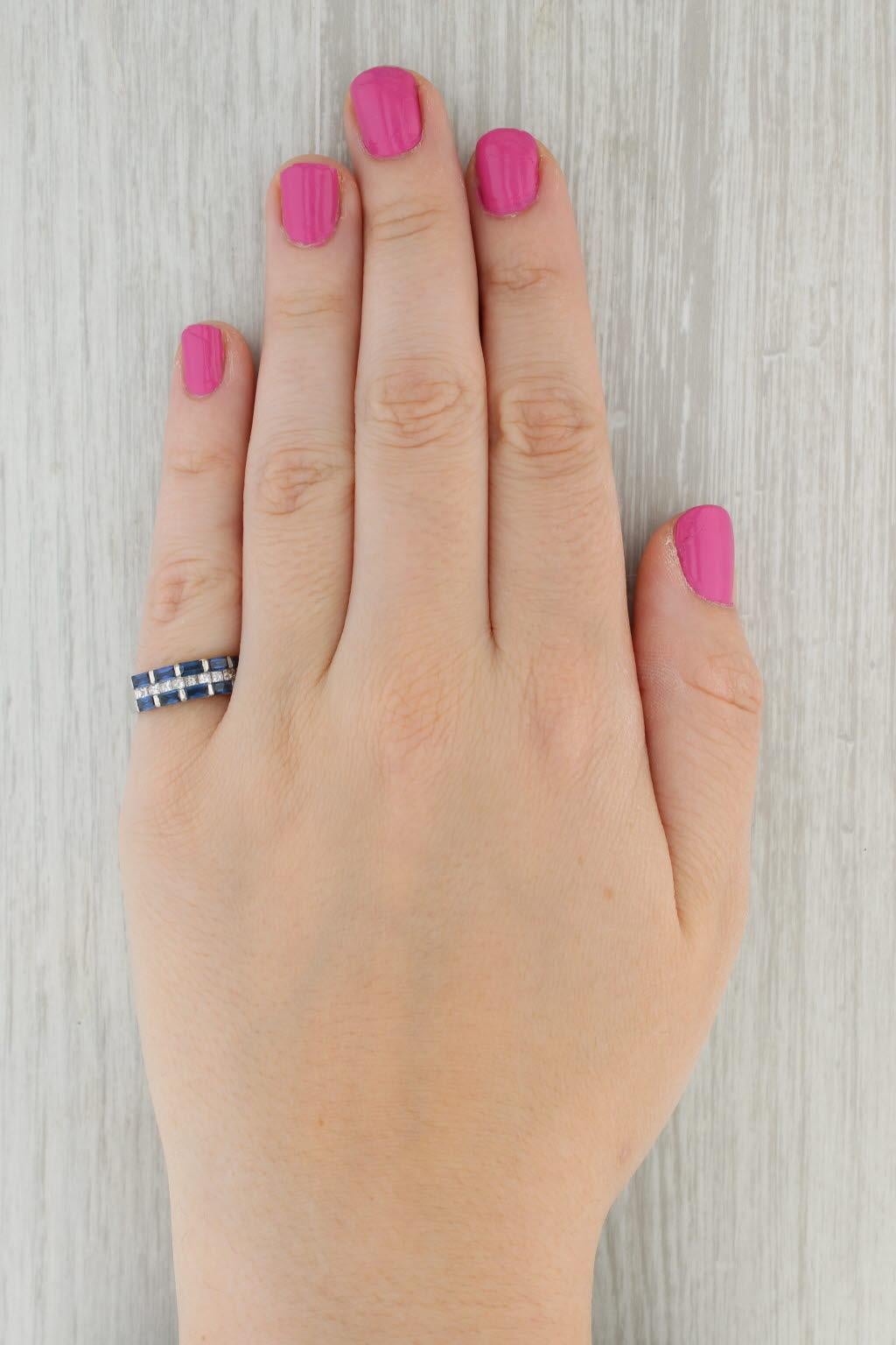 1.95ctw Blue Sapphire Diamond Ring 14k White Gold Size 6 Stackable For Sale 3