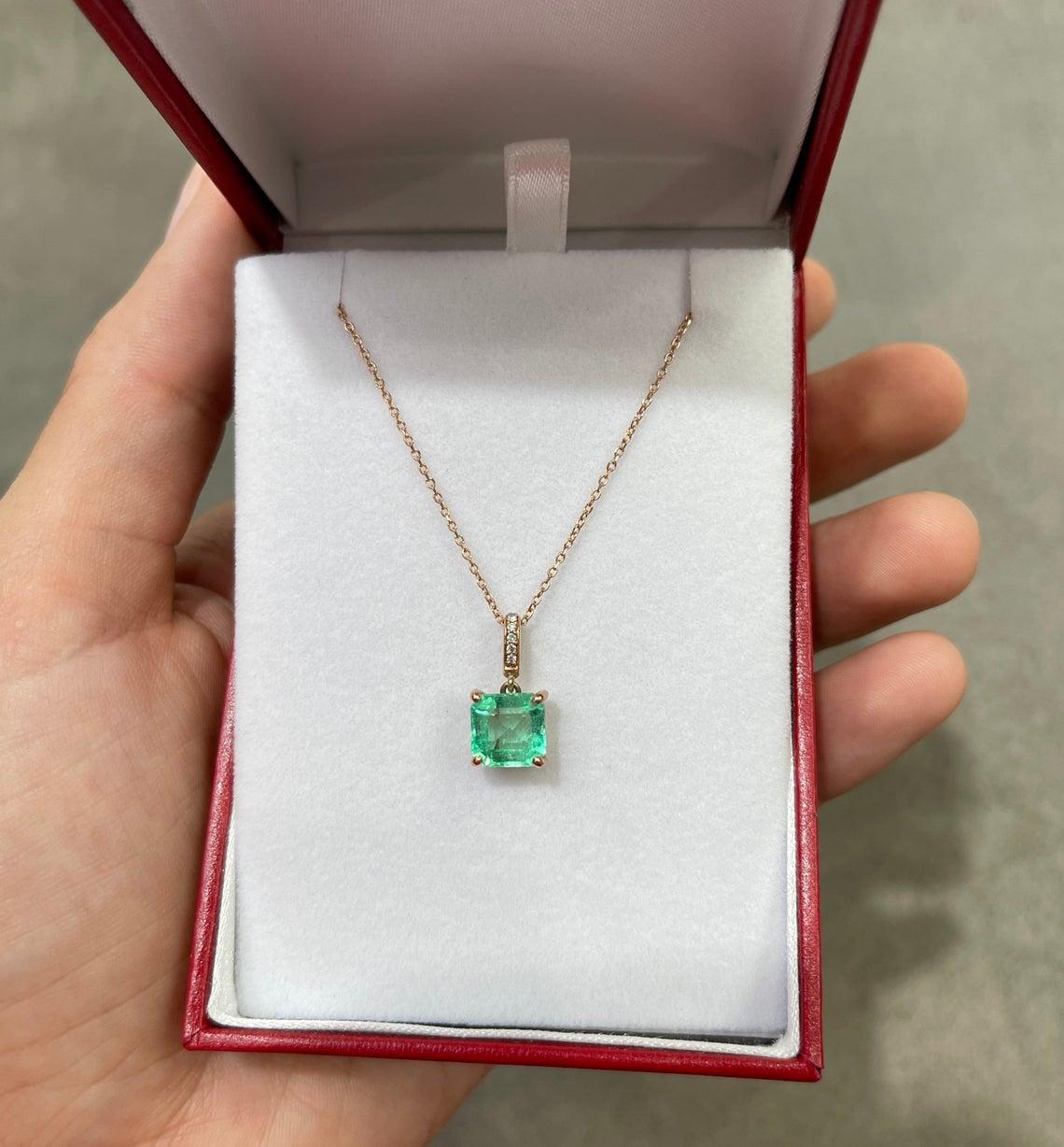 Modern 1.95tcw 14K Colombian Emerald & Diamond Rose Gold Necklace