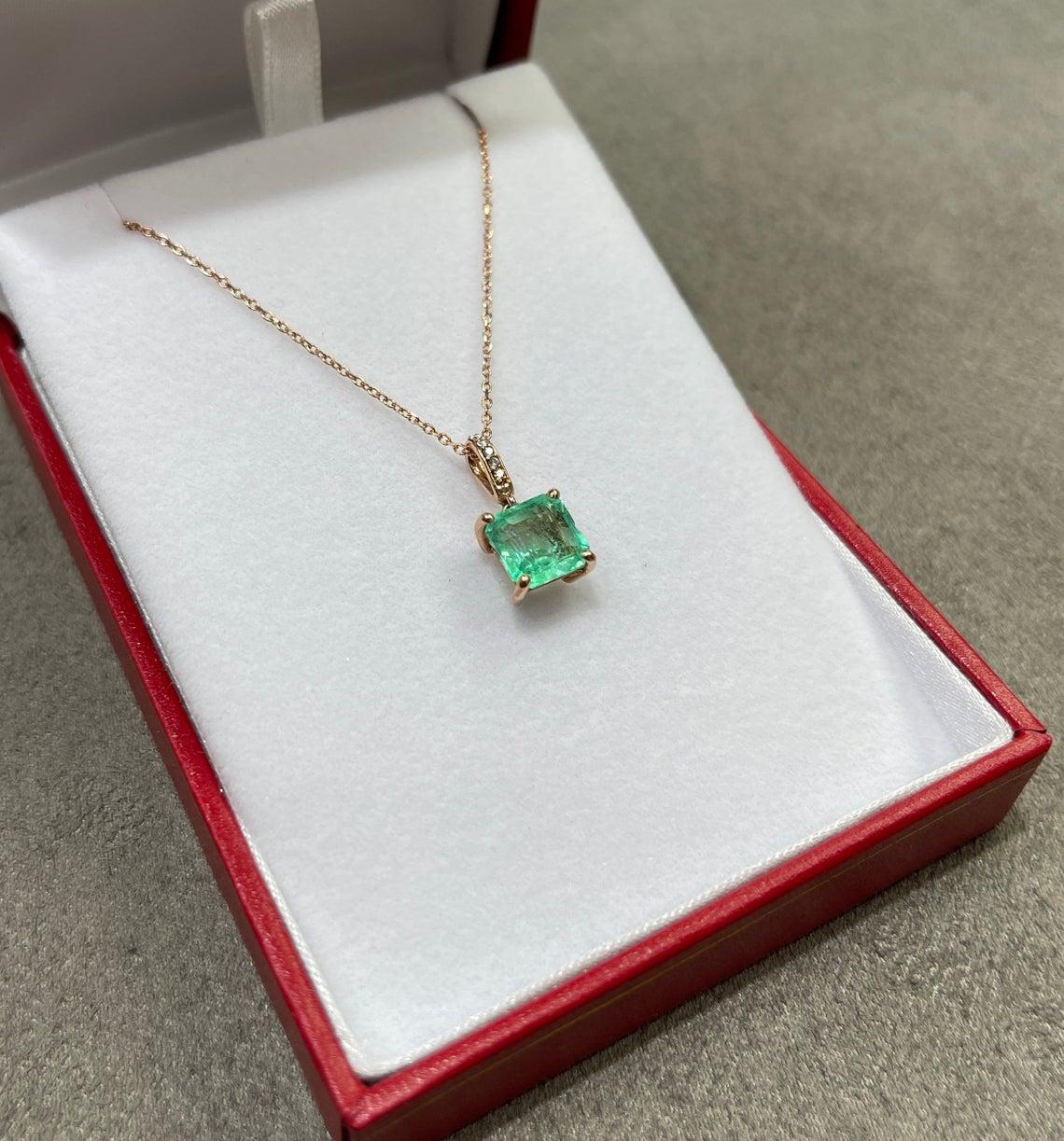 1.95tcw 14K Colombian Emerald & Diamond Rose Gold Necklace 1