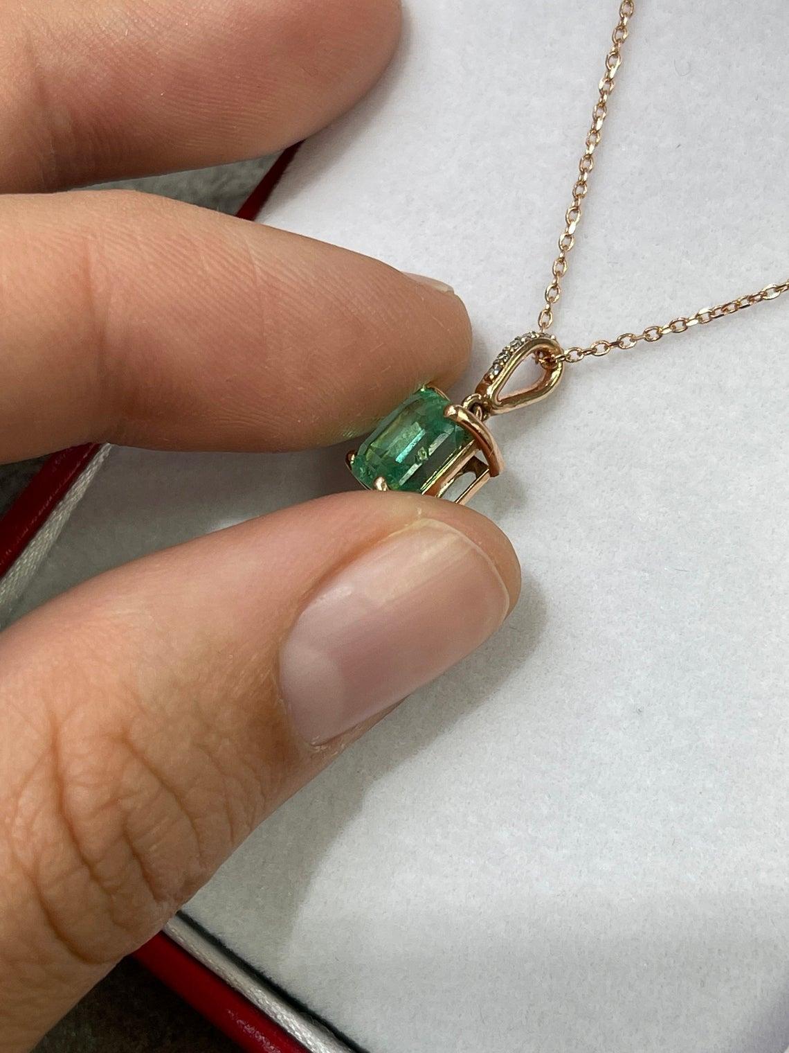 1.95tcw 14K Colombian Emerald & Diamond Rose Gold Necklace 2