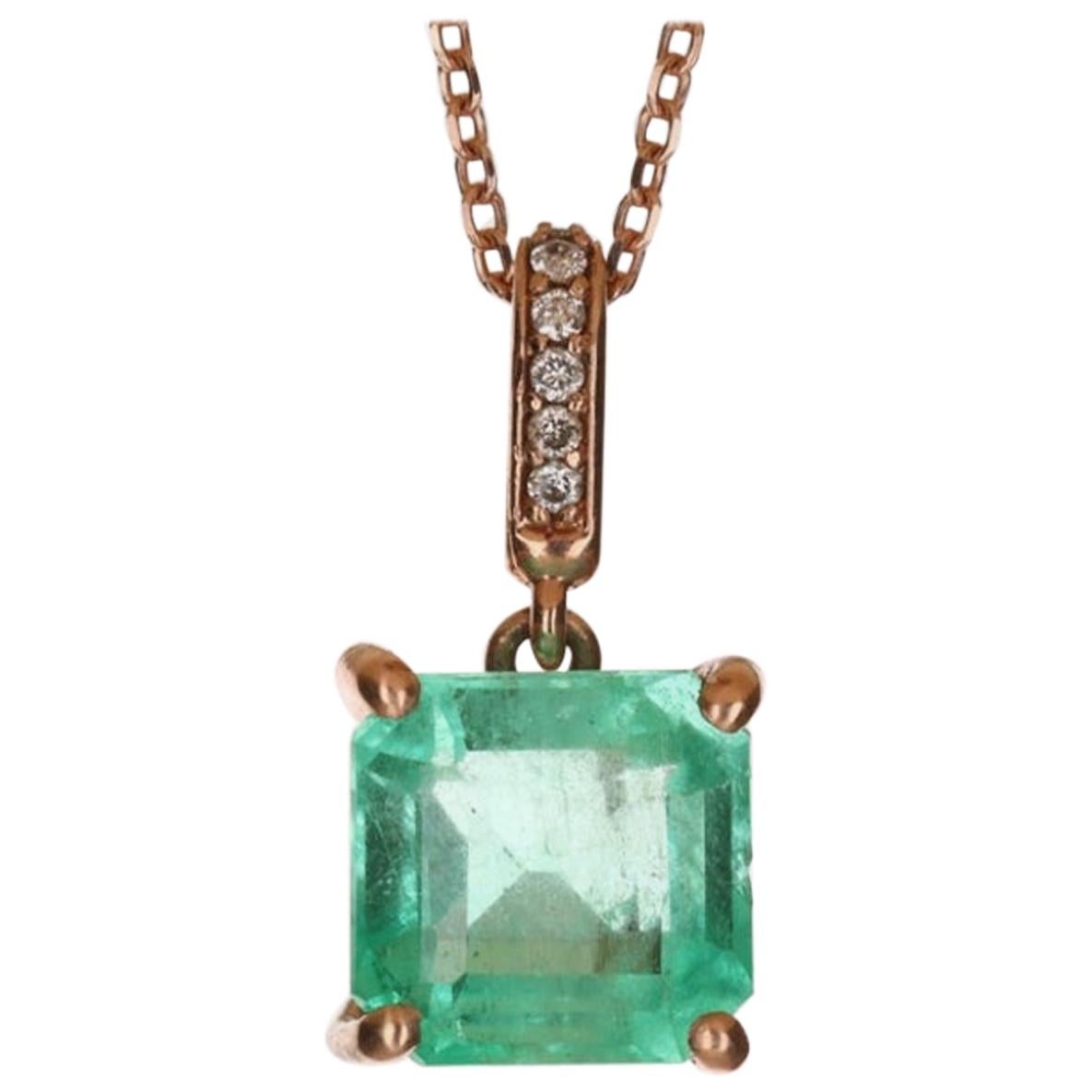 1.95tcw 14K Colombian Emerald & Diamond Rose Gold Necklace