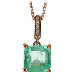 1.95tcw 14K Colombian Emerald & Diamond Rose Gold Necklace