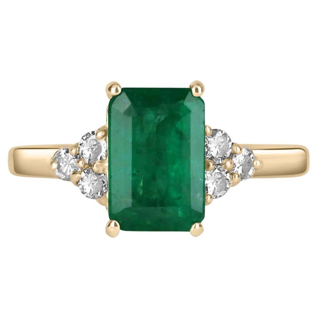 1.95tcw 14K Emerald Cut Emerald & Diamond Cluster Accent Ring gift present For Sale