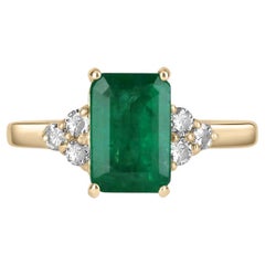 1.95tcw 14K Emerald Cut Emerald & Diamond Cluster Accent Ring gift present