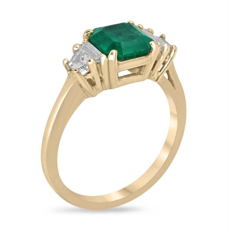 Introducing a truly exceptional engagement or right-hand ring showcasing a natural Colombian emerald of 1.45 carats, Asscher cut from the renowned Muzo mines. Handcrafted with precision by our own master jeweler, 