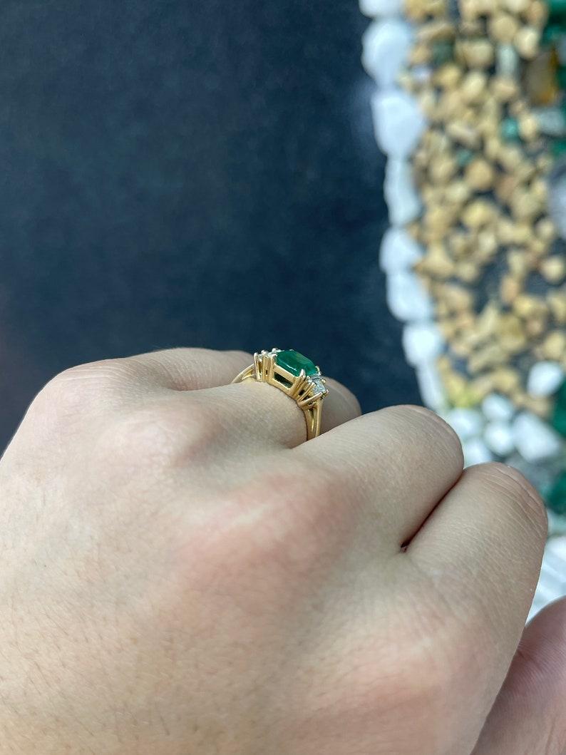 1.95tcw Five Stone Emerald & Diamond Engagement Ring, 18K Emerald Trapezoid Ring For Sale 2
