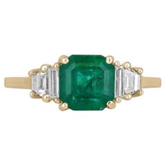 1.95tcw Five Stone Emerald & Diamond Engagement Ring, 18K Emerald Trapezoid Ring