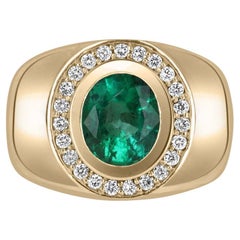 1.95tcw Homme en or 14K Emeraude naturelle ovale et diamant Halo