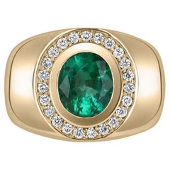 1.95tcw Men's 14K Gold Natural Emerald Oval & Diamond Halo