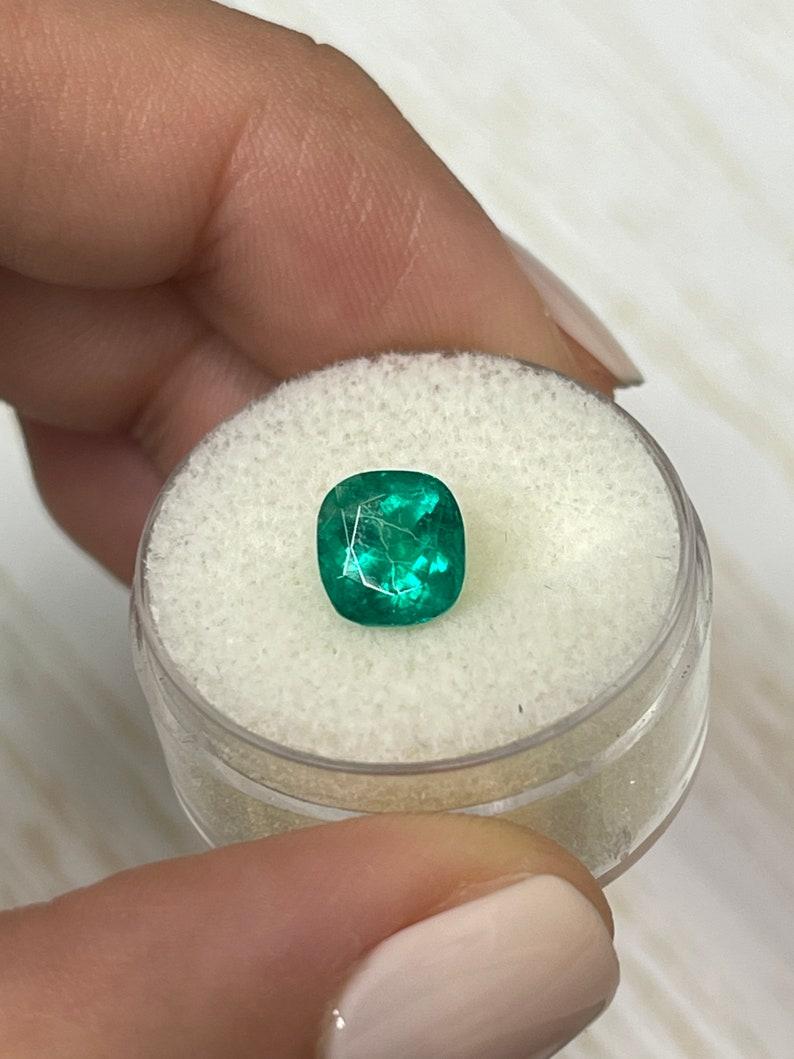 1.96 Carat 7.5x7.5 Muzo Green Colombian Emerald - Cushion Cut Genuine Gem For Sale 2