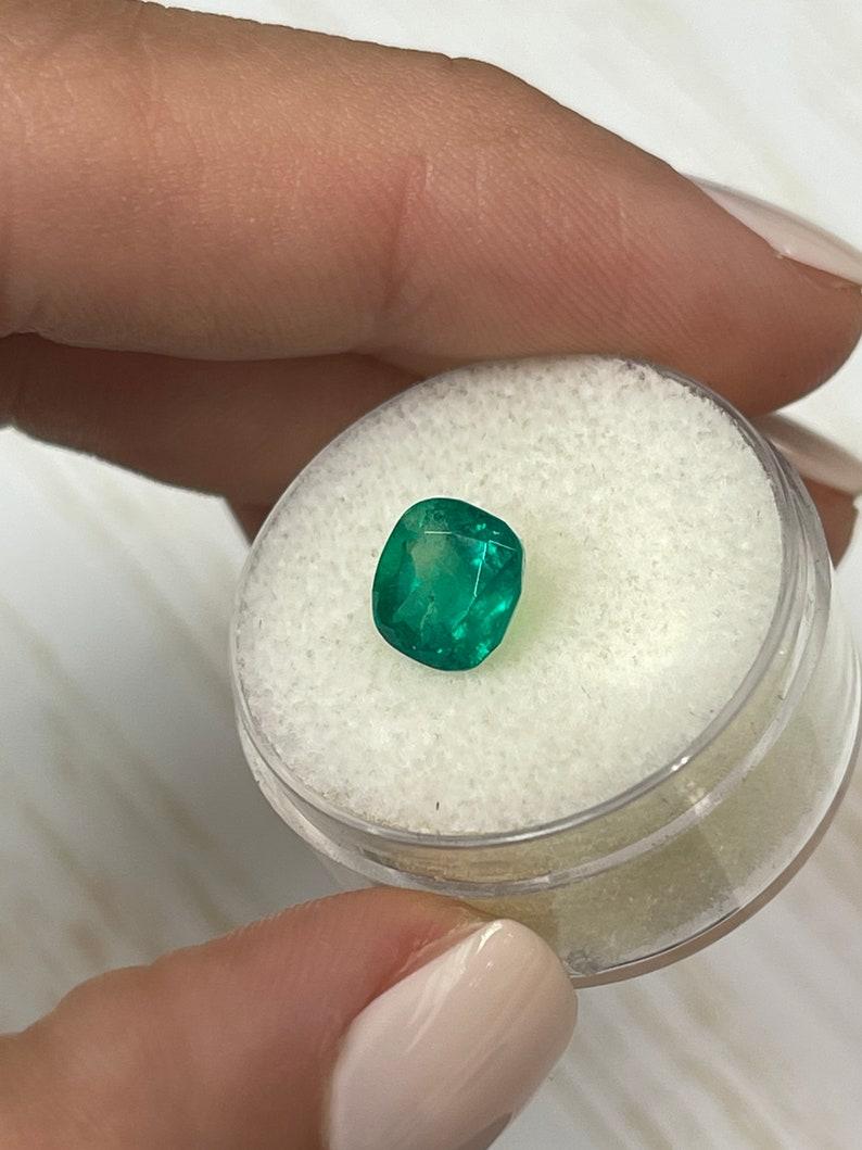 Women's 1.96 Carat 7.5x7.5 Muzo Green Colombian Emerald - Cushion Cut Genuine Gem For Sale