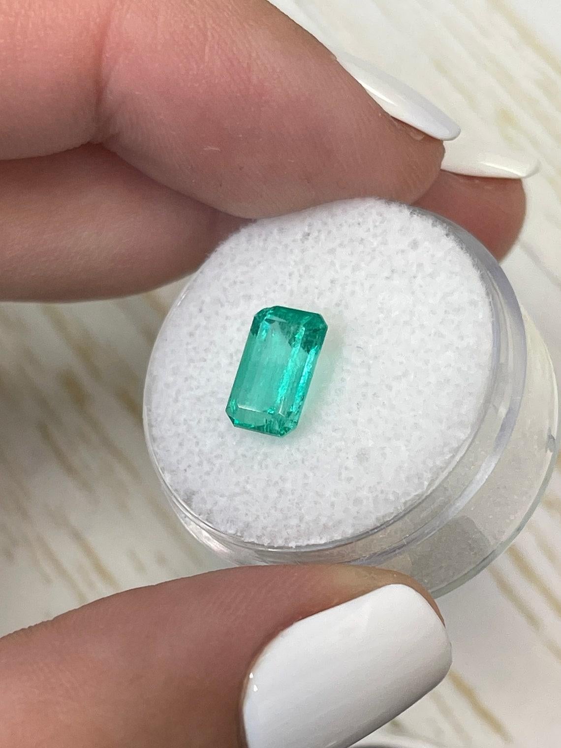 1.96 Carat 9x6 Bluish Green Loose Colombian Emerald - Emerald Cut Genuine May In New Condition In Jupiter, FL