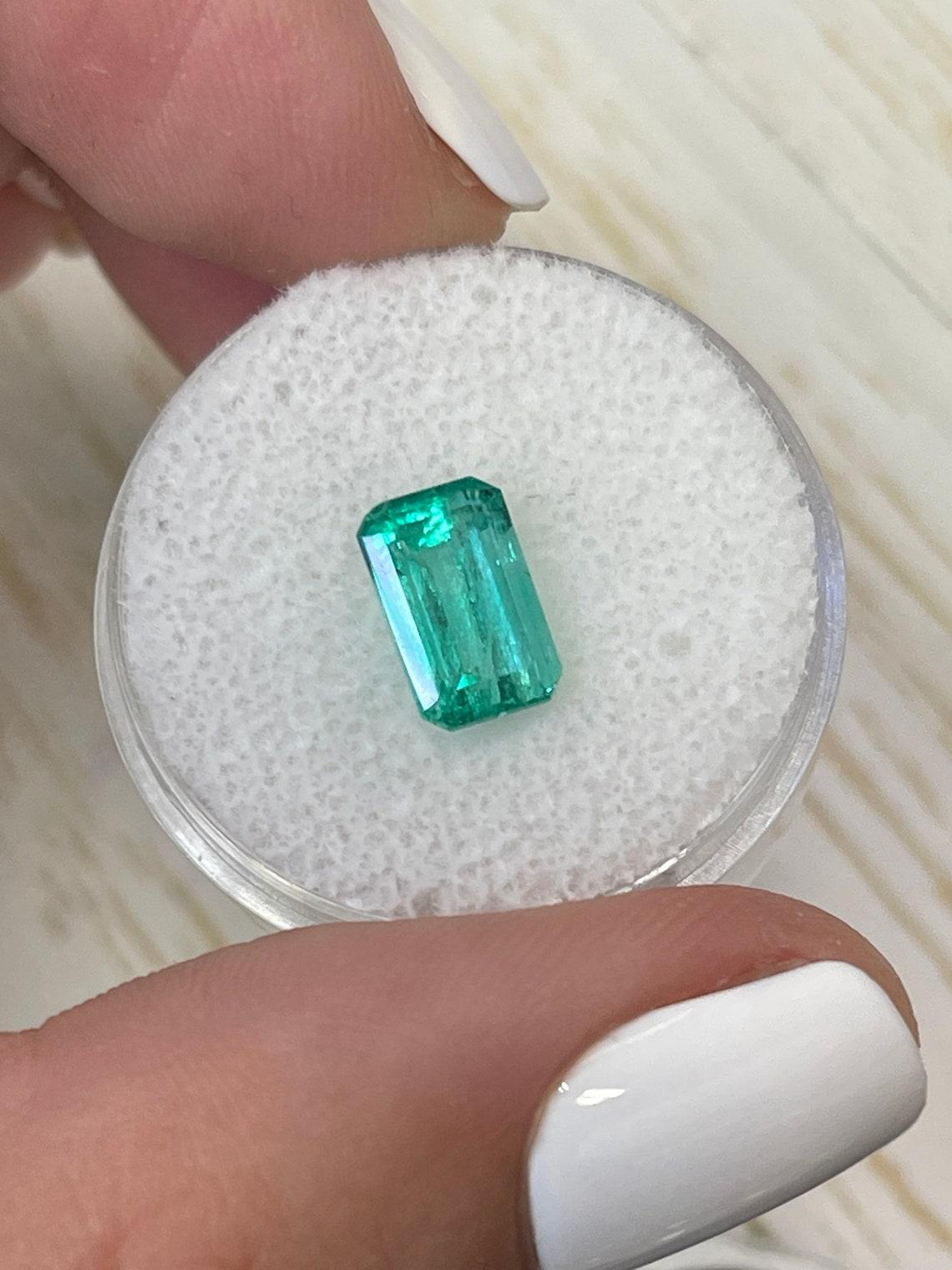 Women's 1.96 Carat 9x6 Bluish Green Loose Colombian Emerald - Emerald Cut Genuine May