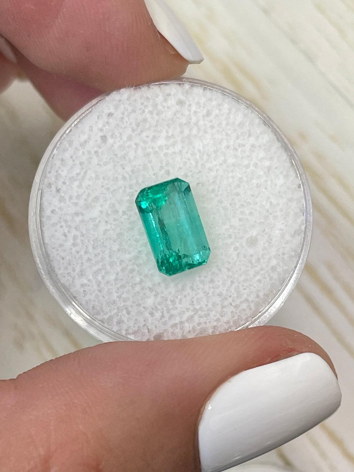 1.96 Carat 9x6 Bluish Green Loose Colombian Emerald - Emerald Cut Genuine May 1