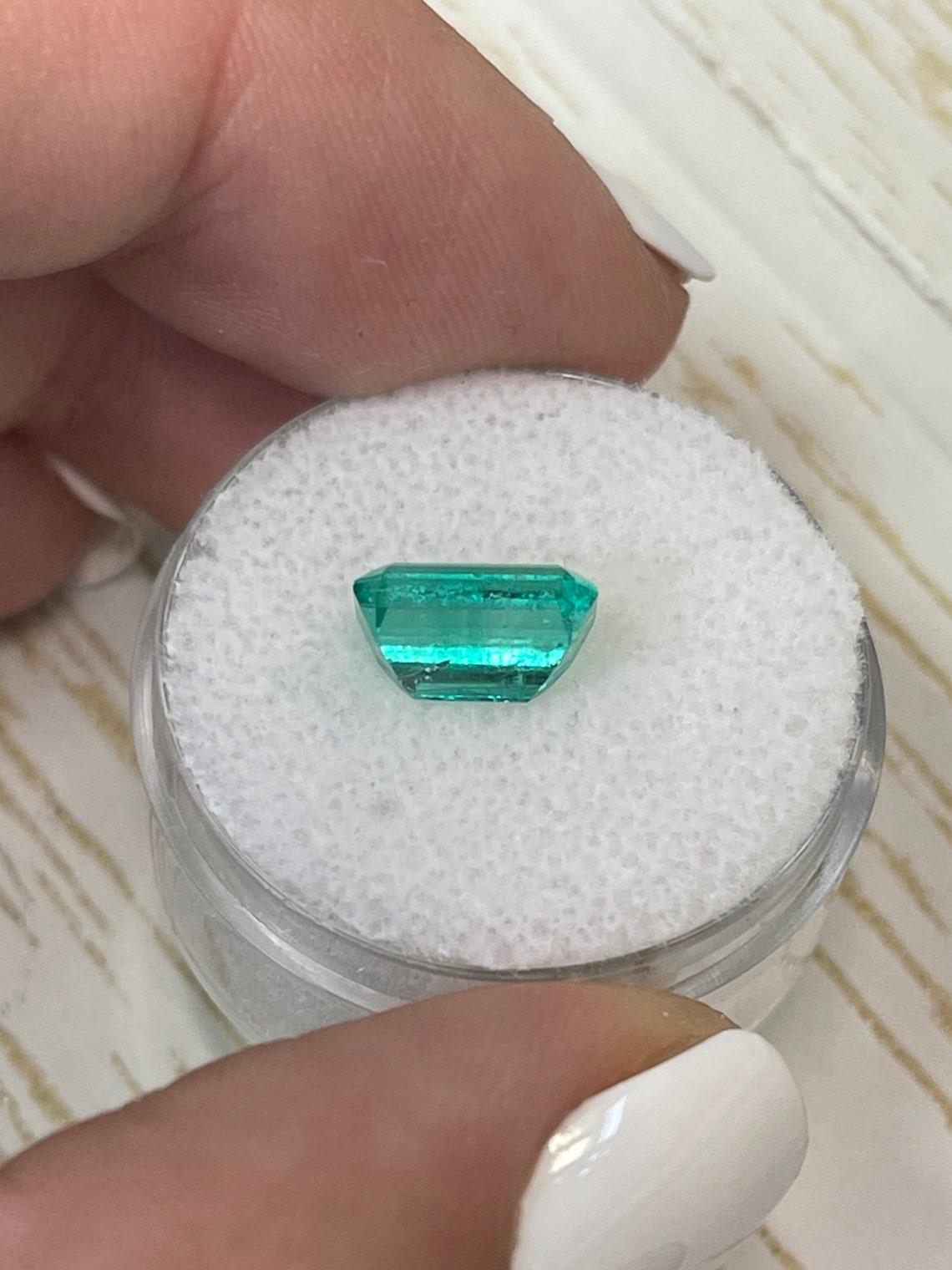 1.96 Carat 9x6 Bluish Green Loose Colombian Emerald - Emerald Cut Genuine May 2