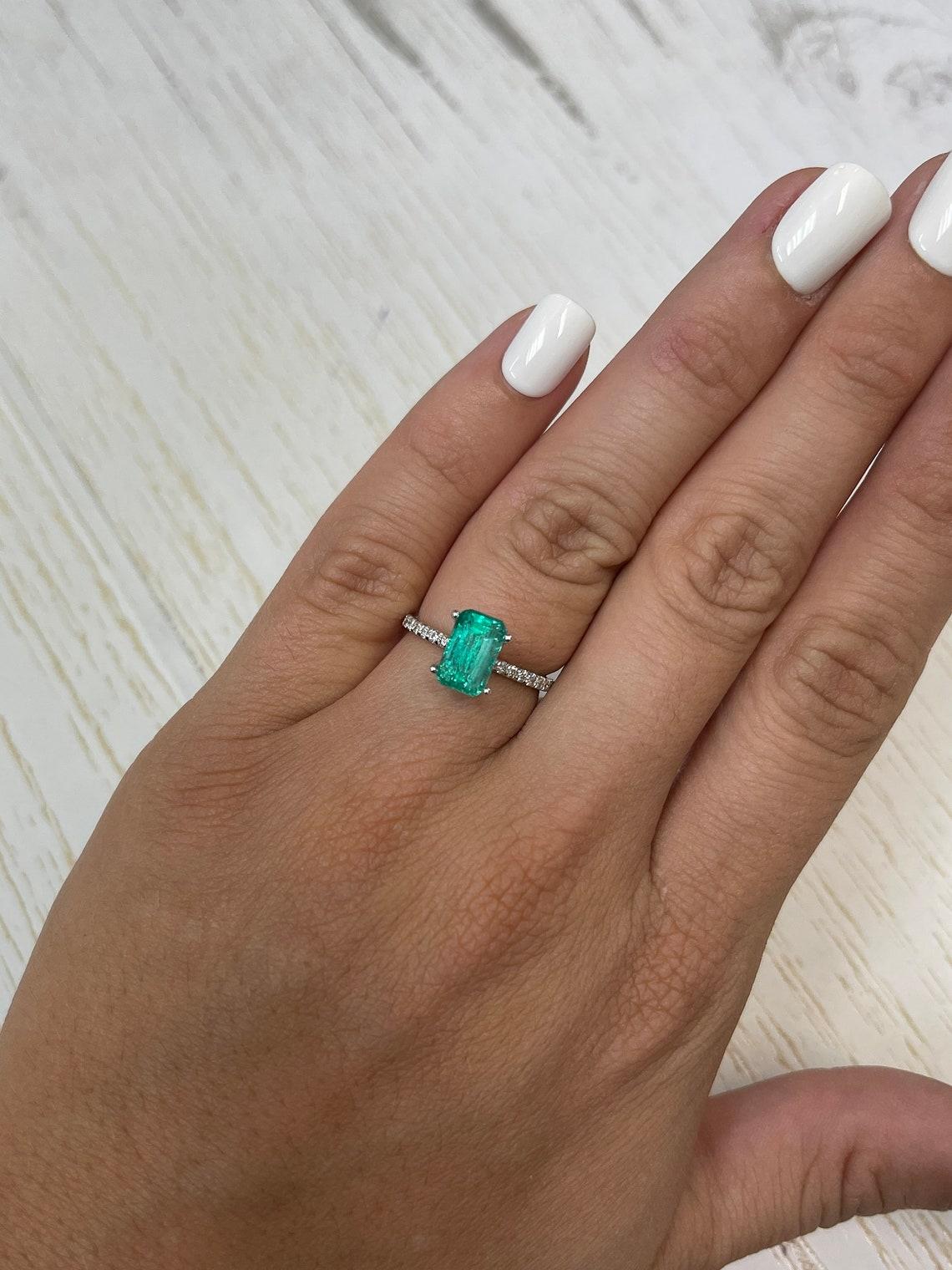 1.96 Carat 9x6 Bluish Green Loose Colombian Emerald - Emerald Cut Genuine May 3