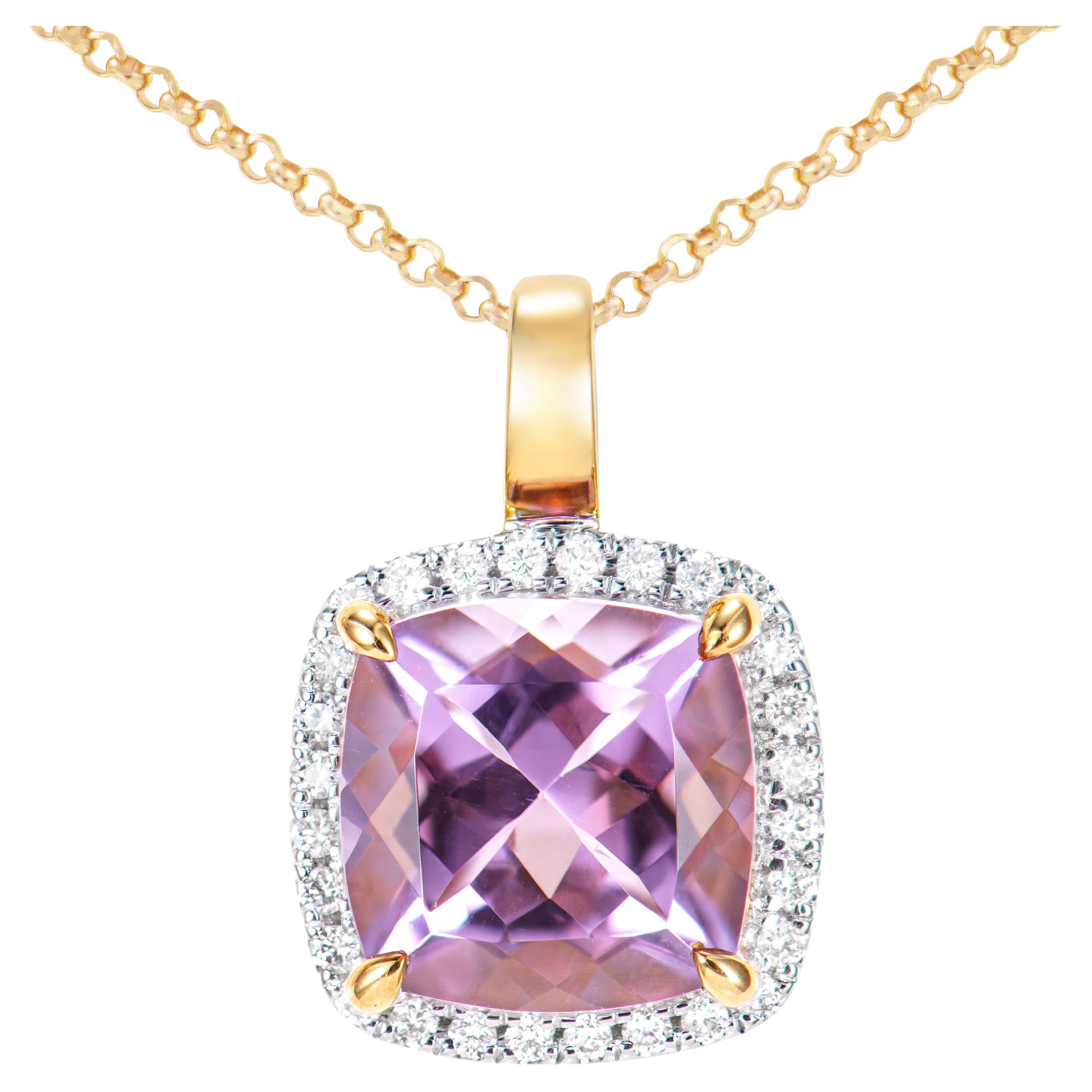 Sunita Nahata Amethyst 1.96ct. Pendant in 18KYG with White Diamond.