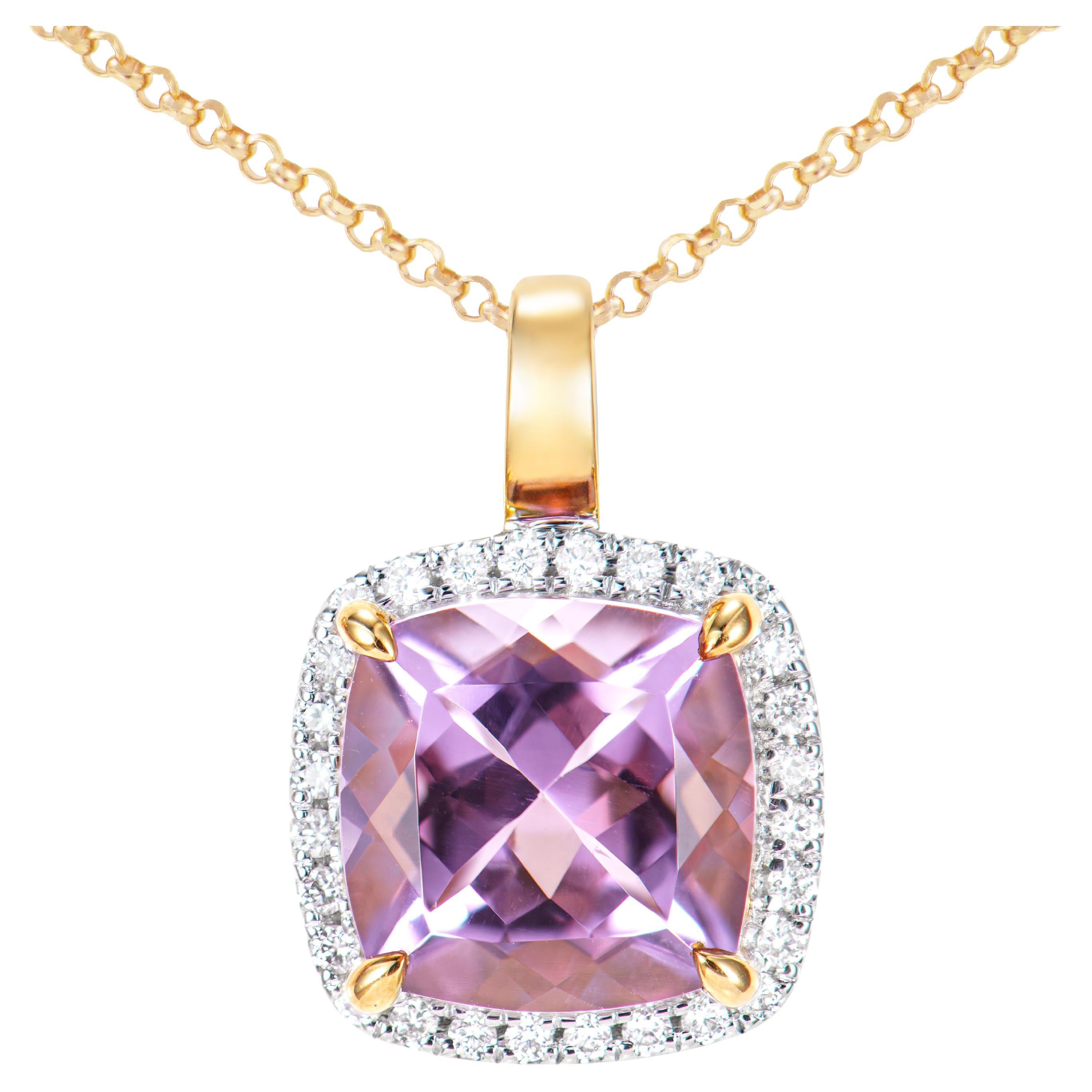 1,96 Karat Amethyst-Anhänger aus 18 Karat Gelbgold mit weißem Diamanten.