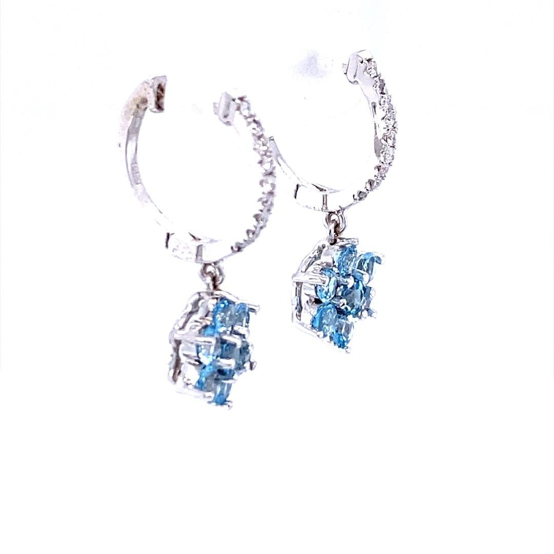 Contemporary Aquamarine Diamond 14 Karat White Gold Drop Earrings