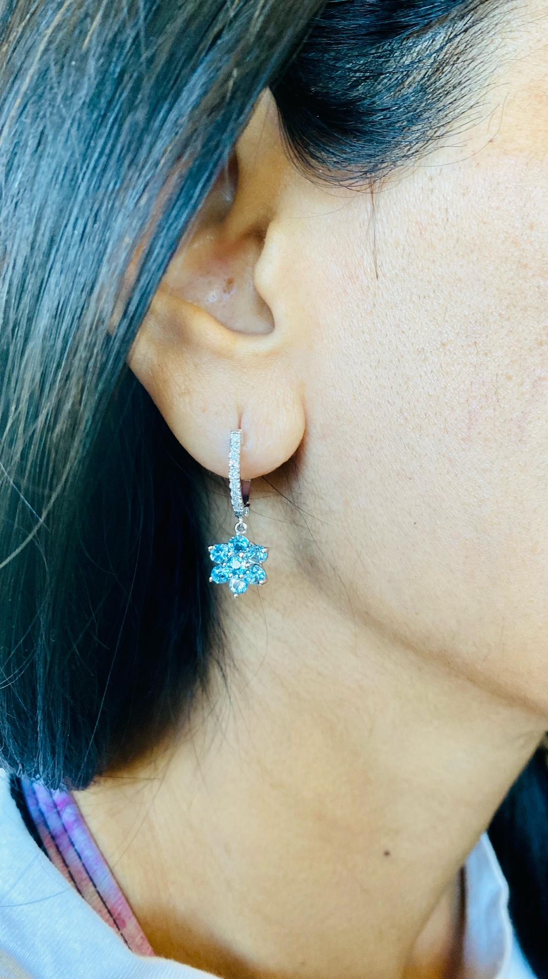 Aquamarine Diamond 14 Karat White Gold Drop Earrings In New Condition In Los Angeles, CA