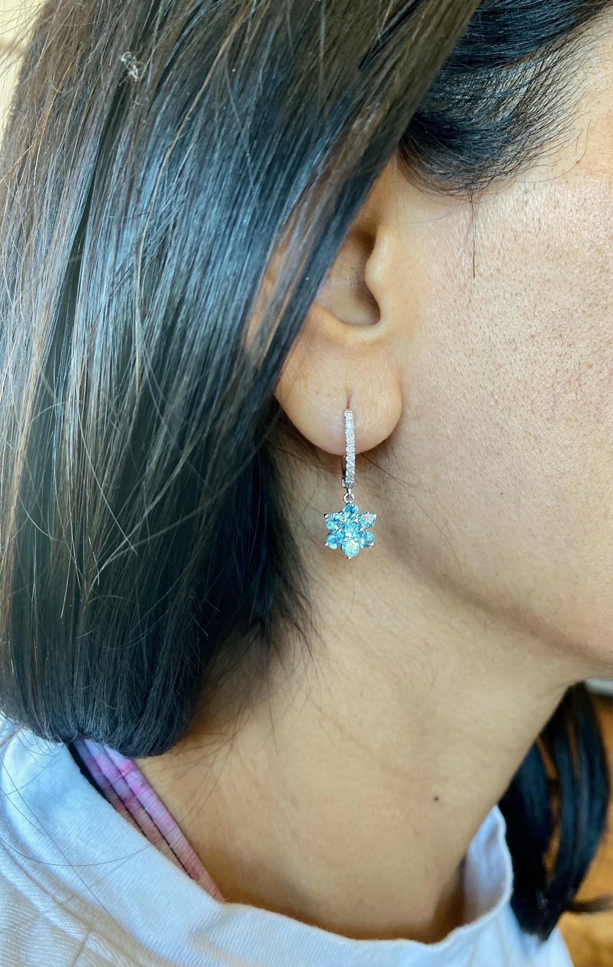 Women's Aquamarine Diamond 14 Karat White Gold Drop Earrings