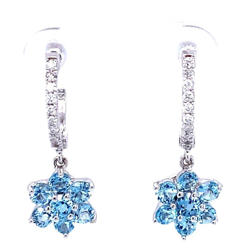Aquamarine Diamond 14 Karat White Gold Drop Earrings