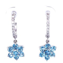 Aquamarine Diamond 14 Karat White Gold Drop Earrings