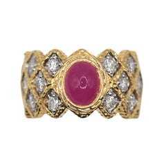 1.96 Carat Cabochon Ruby Diamond Platinum 18K Gold Statement Ring