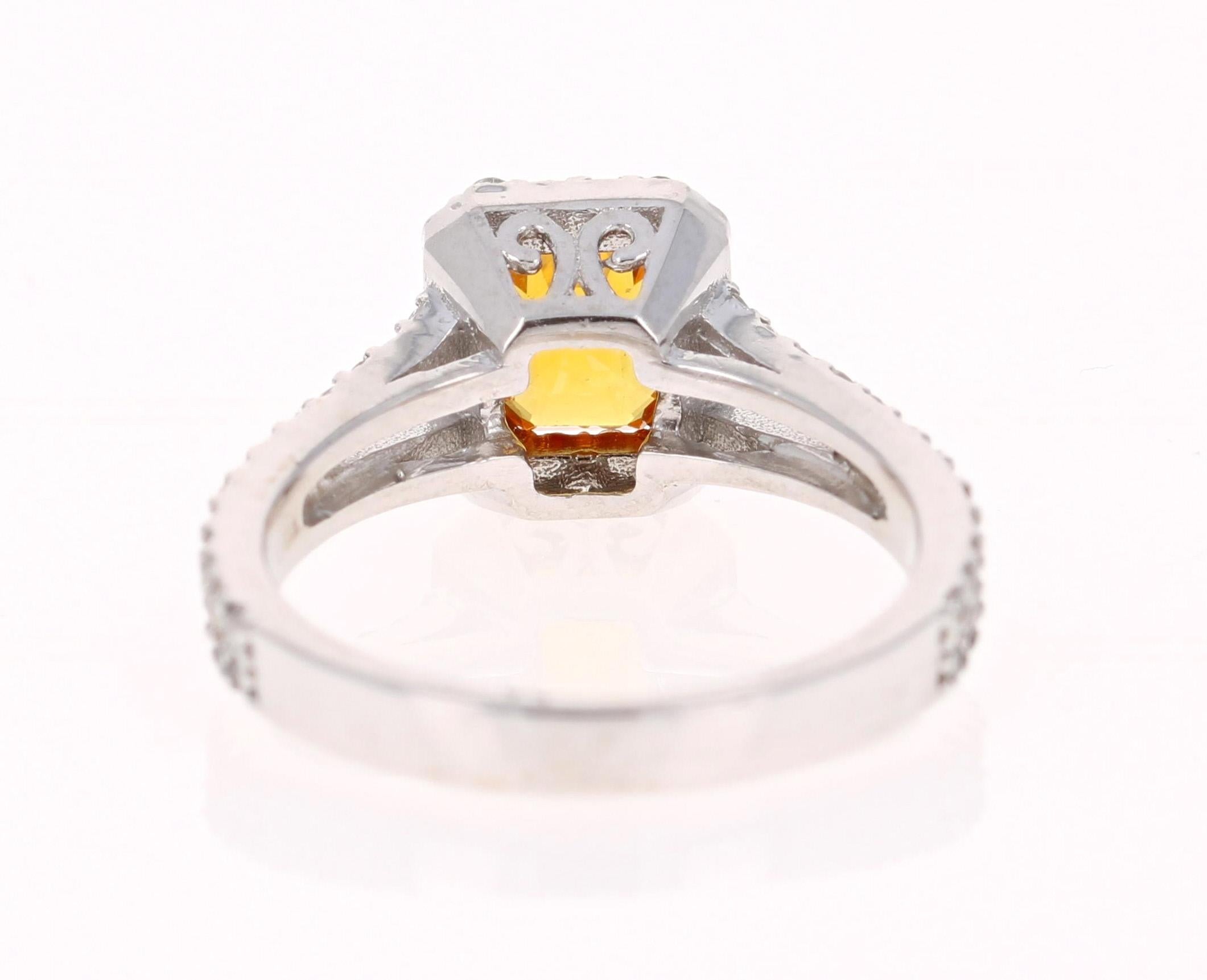 Verlobungsring mit 1,96 Karat Diamant und Saphir aus Weißgold (Smaragdschliff) im Angebot