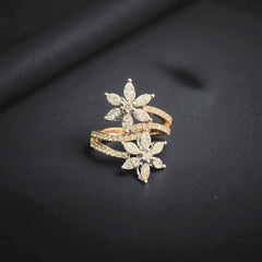1.96 Carat F/VS1 Marquise Round Brilliant Diamond Floral Ring 14K Two-Tone Gold