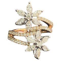 1.96 Carat F/VS1 Marquise Round Brilliant Diamond Floral Ring 14K Two-Tone Gold